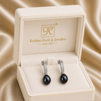 Silver CZ Huggie Hoop Earrings with Black — view 3 — pearl jewellery — Krishna Pearls Hyderabad