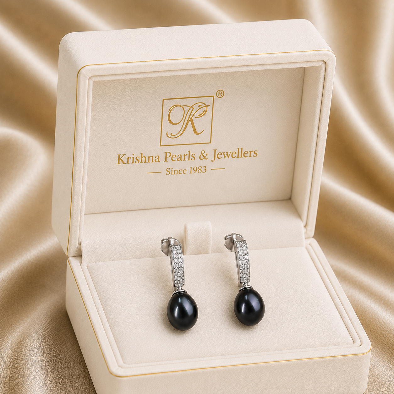 Silver CZ Huggie Hoop Earrings with Black | Krishna Pearls and Jewellers