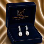 Silver CZ Pearl Drop Earrings Freshwater — view 1 — pearl jewellery — Krishna Pearls Hyderabad