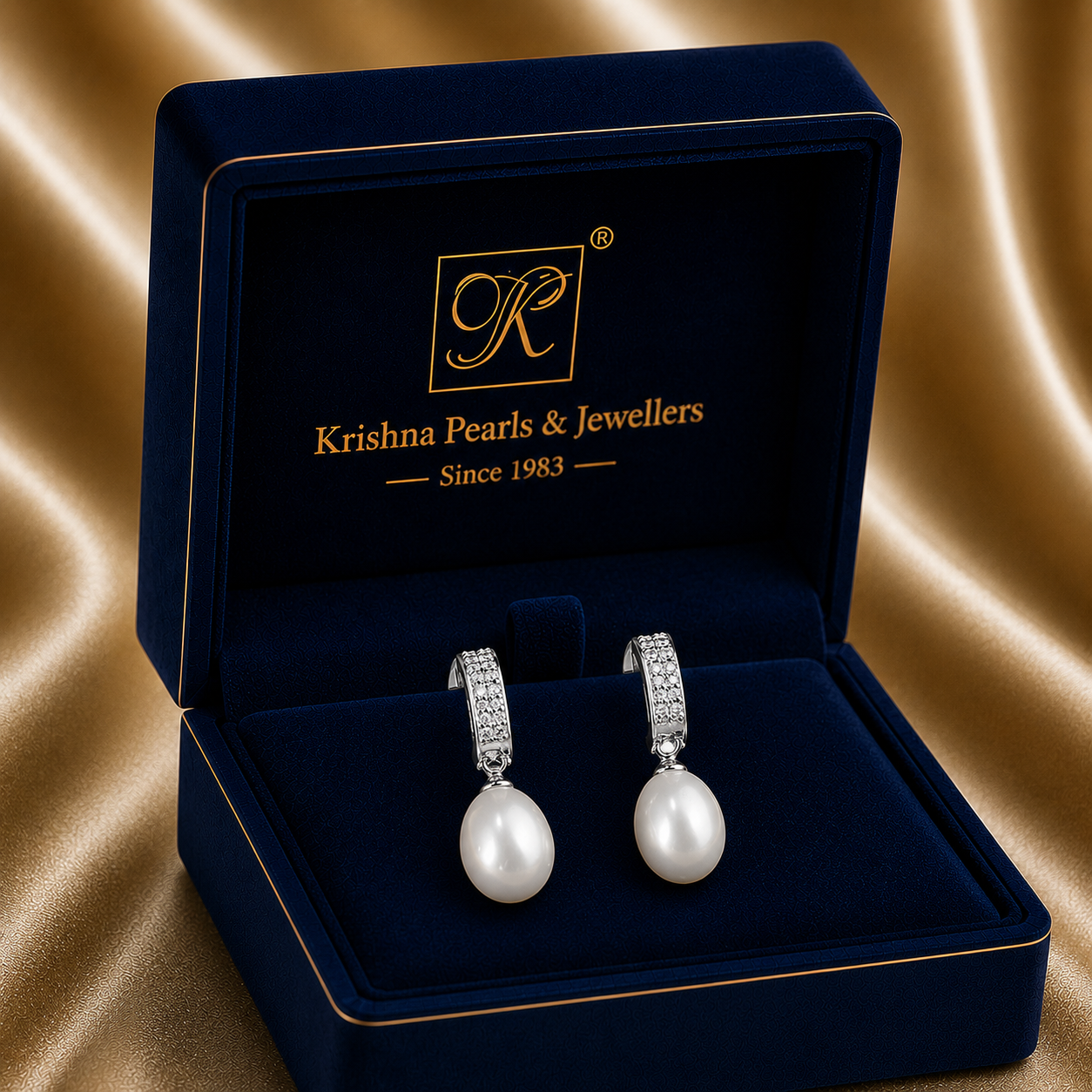 Silver CZ Pearl Drop Earrings Freshwater | Krishna Pearls and Jewellers