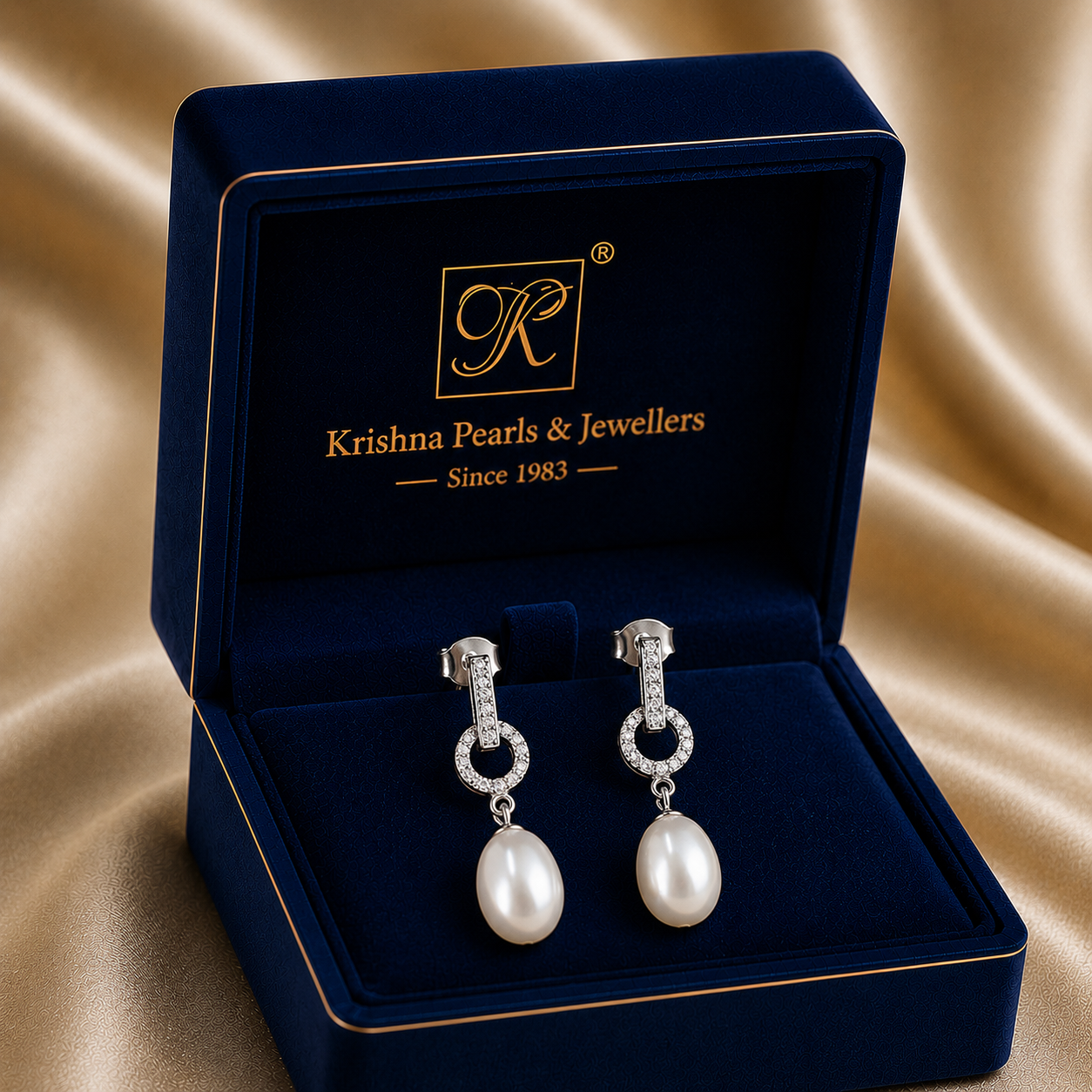 Elegant Silver CZ Drop Earrings with | Krishna Pearls and Jewellers