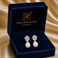 Silver Iridescent Blossom Drop Earrings — view 1 — pearl jewellery — Krishna Pearls Hyderabad