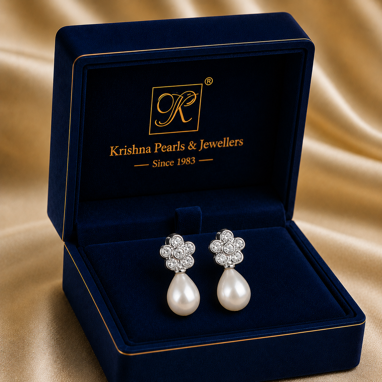 Silver Iridescent Blossom Drop Earrings | Krishna Pearls and Jewellers