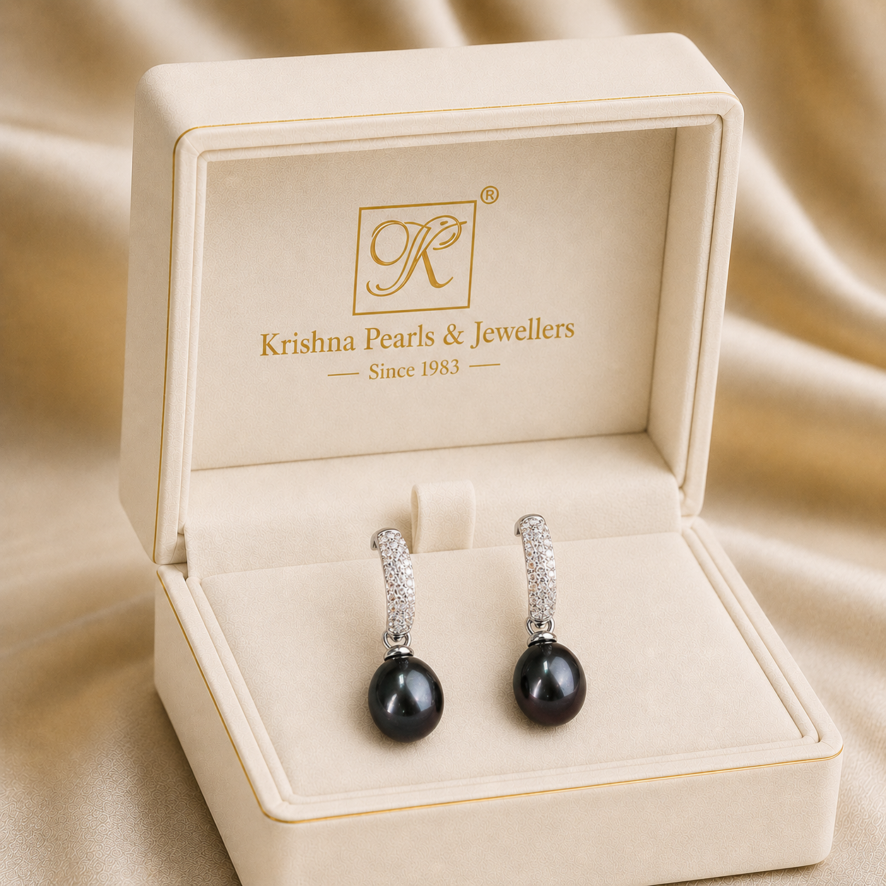 Silver Noir Glow Pearl Drop Earrings | Krishna Pearls and Jewellers