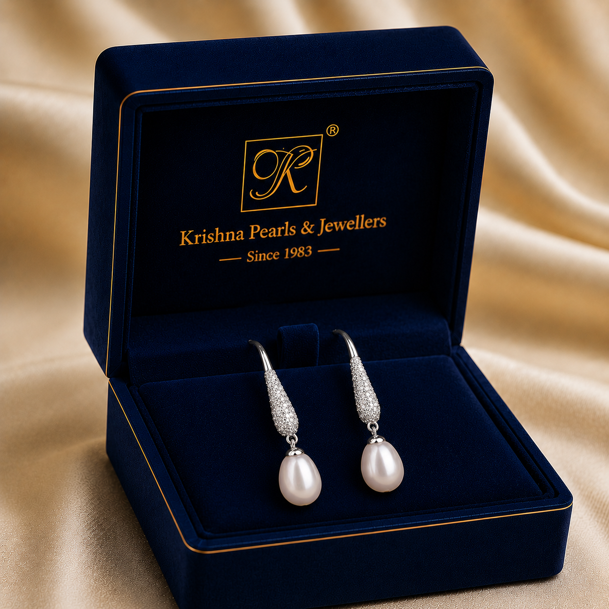 Silver Crystal Elegance Pearl Drop Earrings | Krishna Pearls and Jewellers