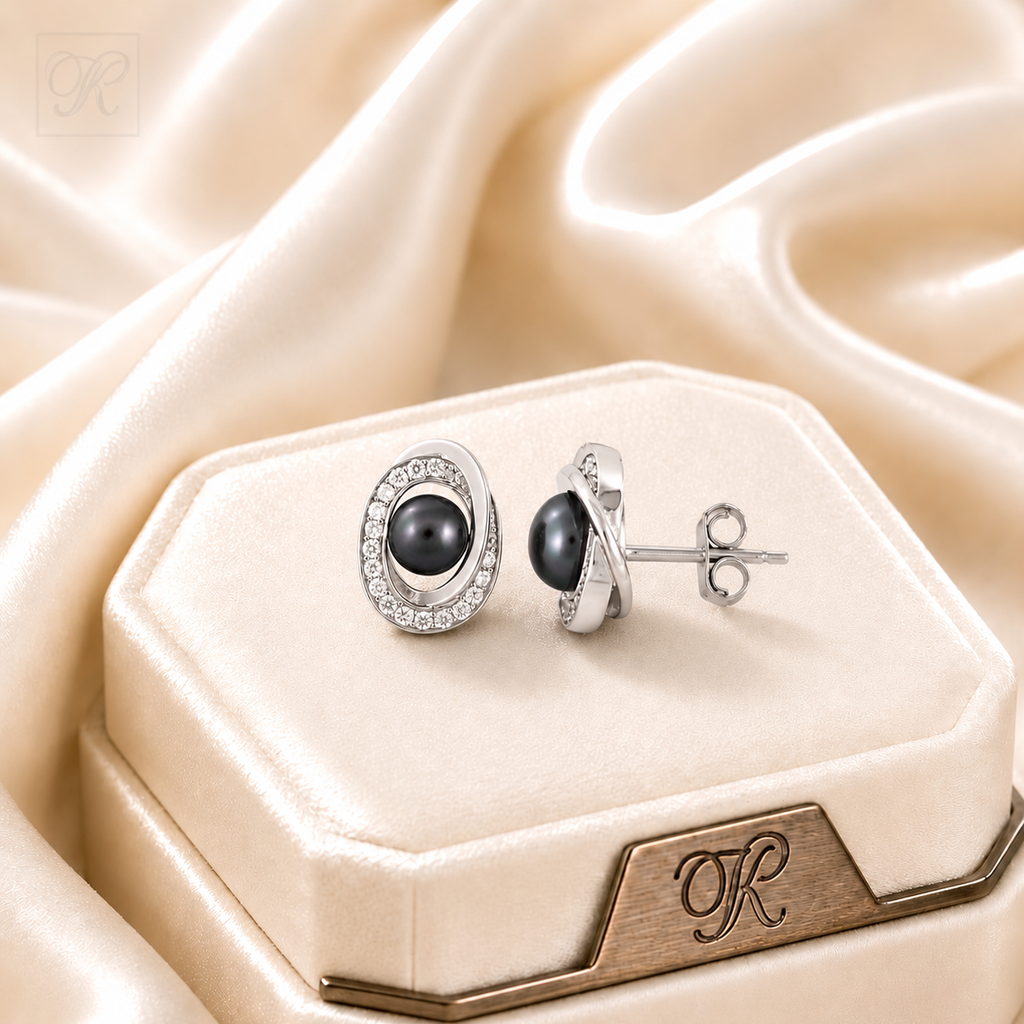 Silver Colour Pearl Studs with CZ – Classic | Krishna Pearls and Jewellers