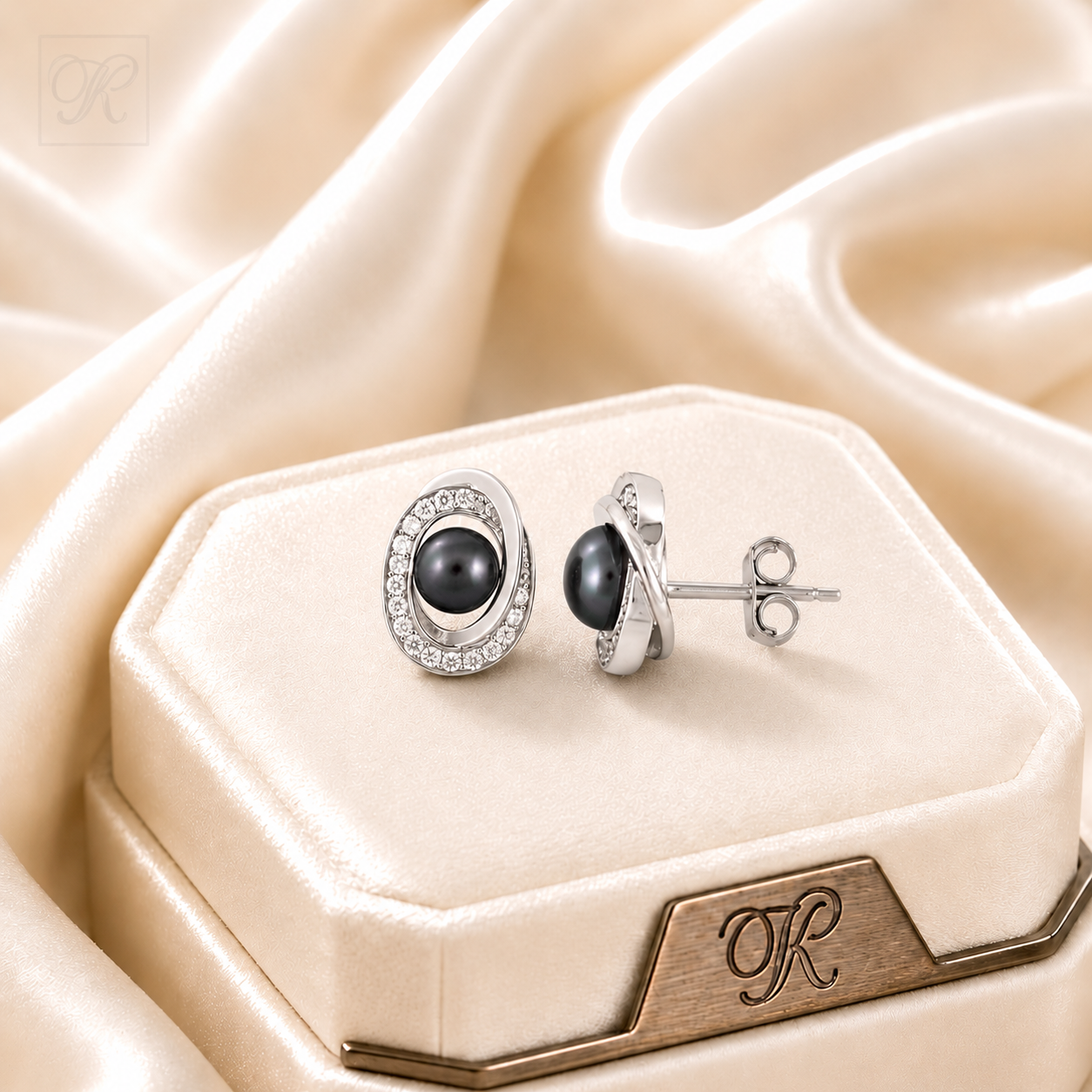 Silver Colour Pearl Studs with CZ – Classic | Krishna Pearls and Jewellers
