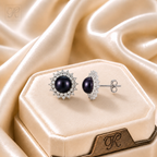 Silver Black Pearl Stud Earrings with CZ | Krishna Pearls and Jewellers
