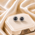 Silver Black Pearl Stud Earrings with CZ | Krishna Pearls and Jewellers