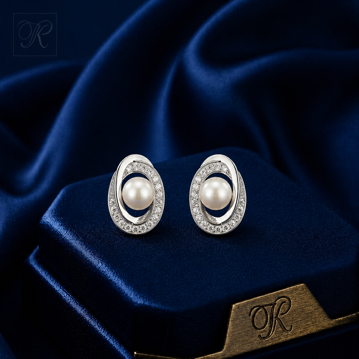 Silver Oval-Shaped Earrings with Pearl and | Krishna Pearls and Jewellers