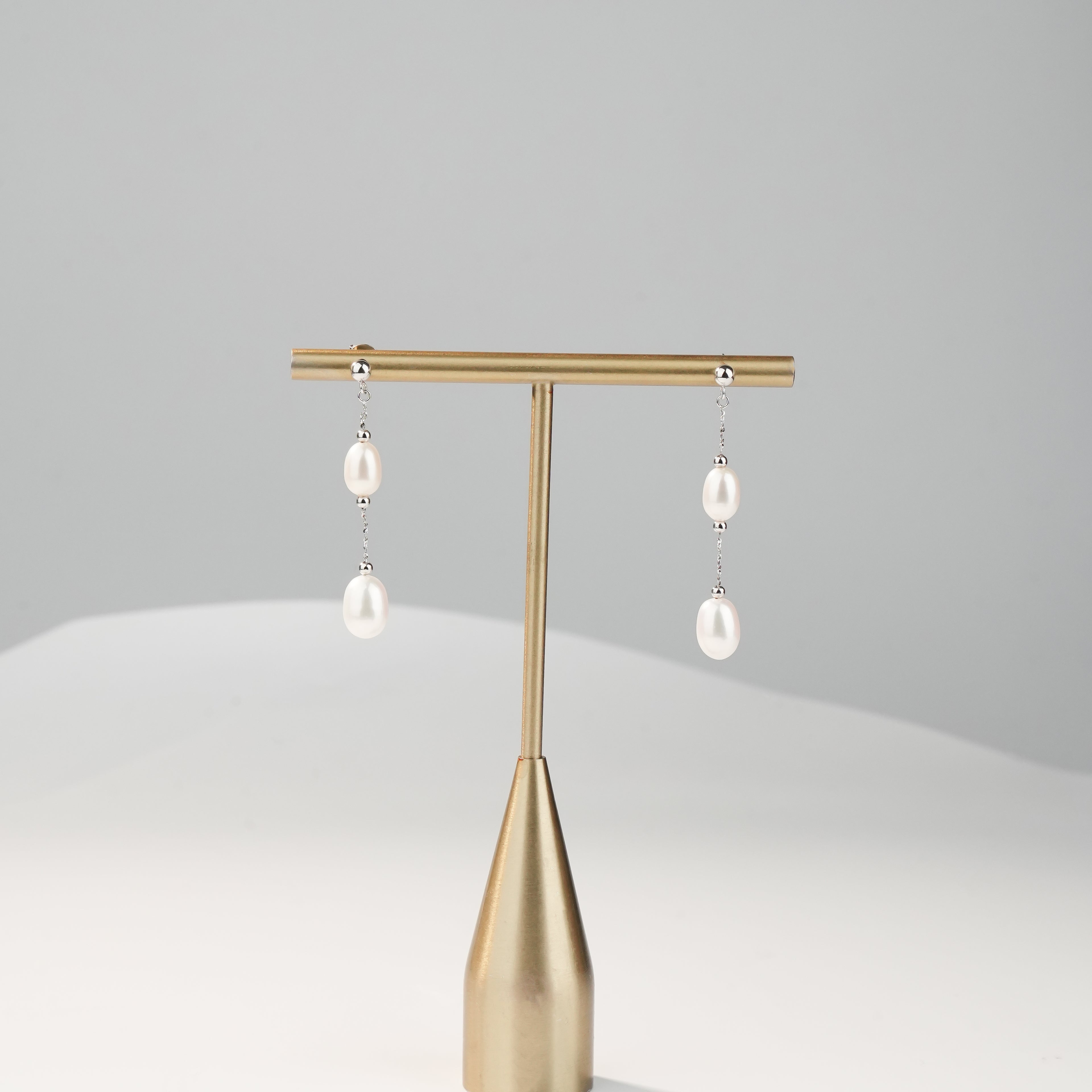 Classic Freshwater Pearl Drop Earrings in Sterling Silver | Elegant Pearl Dangle Earrings for Women