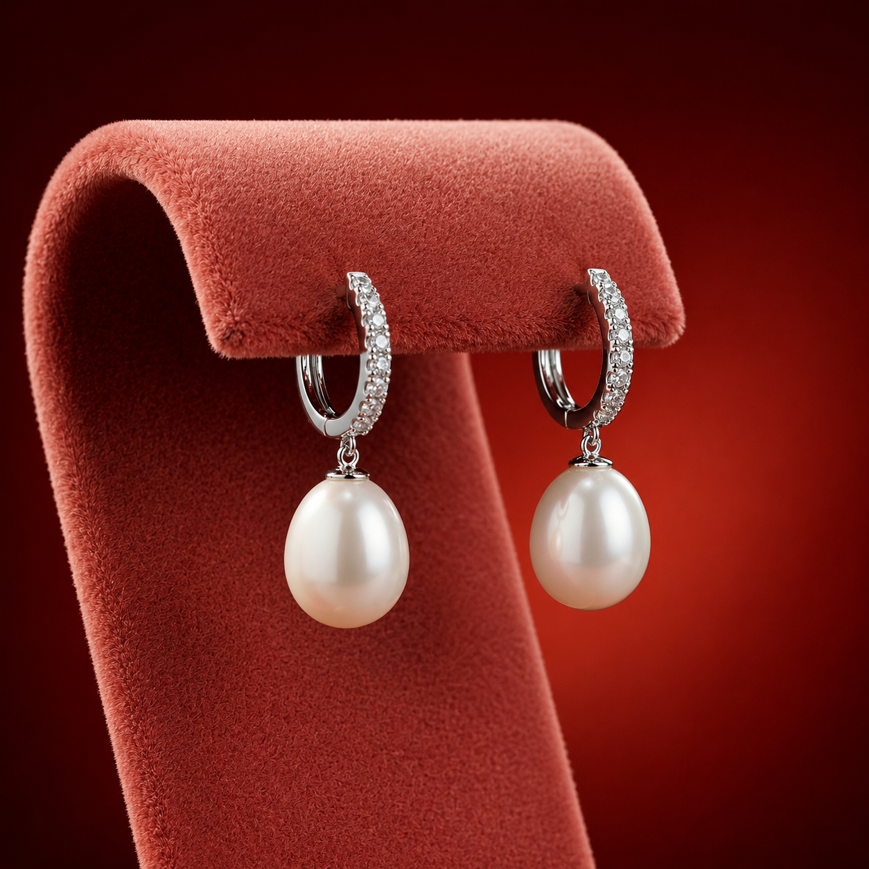 Freshwater Pearl & CZ Hoop Drop Earrings in Sterling Silver | Elegant Pearl Hoop Earrings for Women