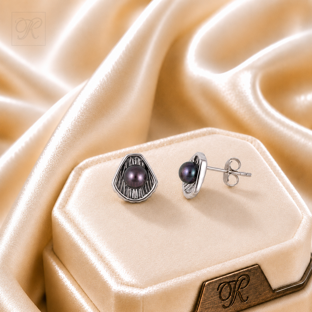 SILVER BLACK PEARL STUDD EARRINGS | Krishna Pearls and Jewellers