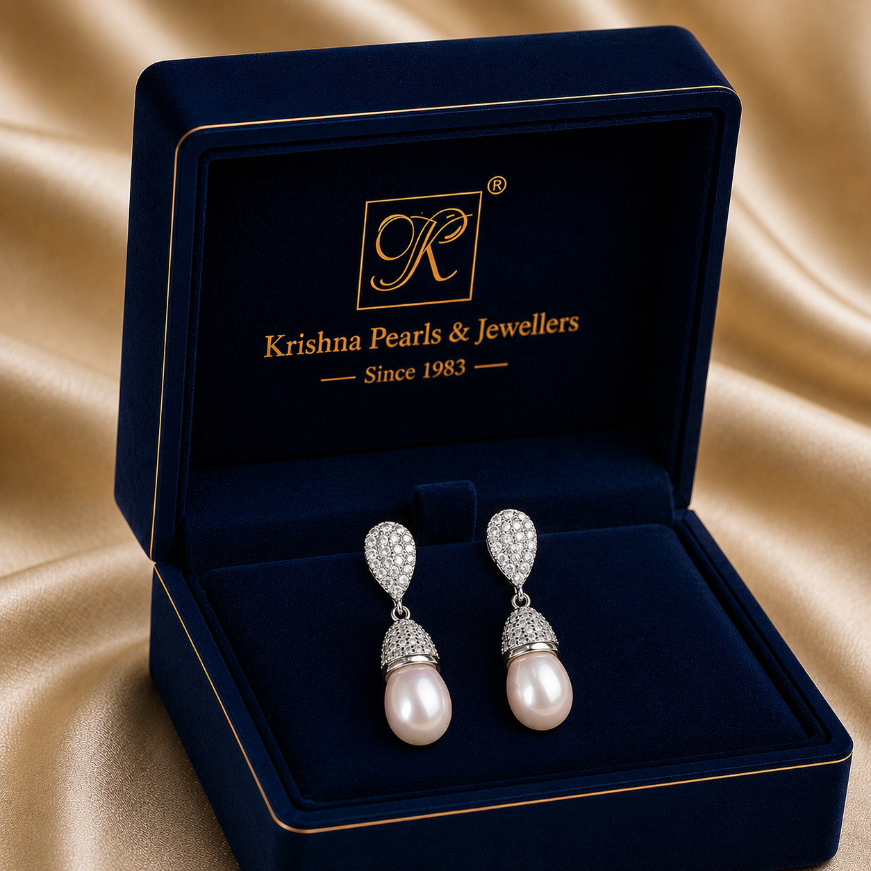 Silver cz with pearl earrings Freshwater | Krishna Pearls and Jewellers