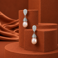 Silver cz with pearl earrings Freshwater — view 1 — pearl jewellery — Krishna Pearls Hyderabad