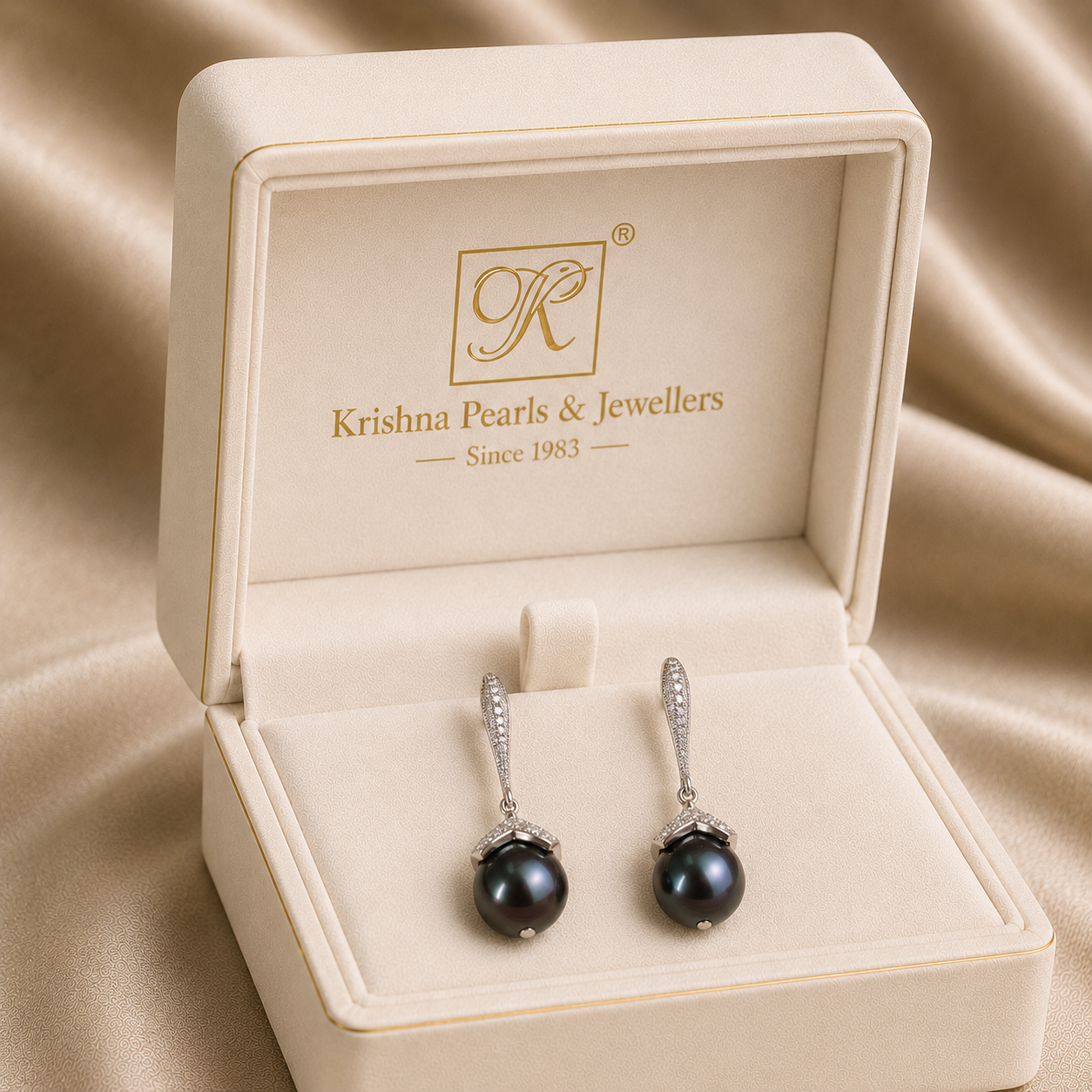 Silver Hanging Pearl Earrings with CZ | Krishna Pearls and Jewellers