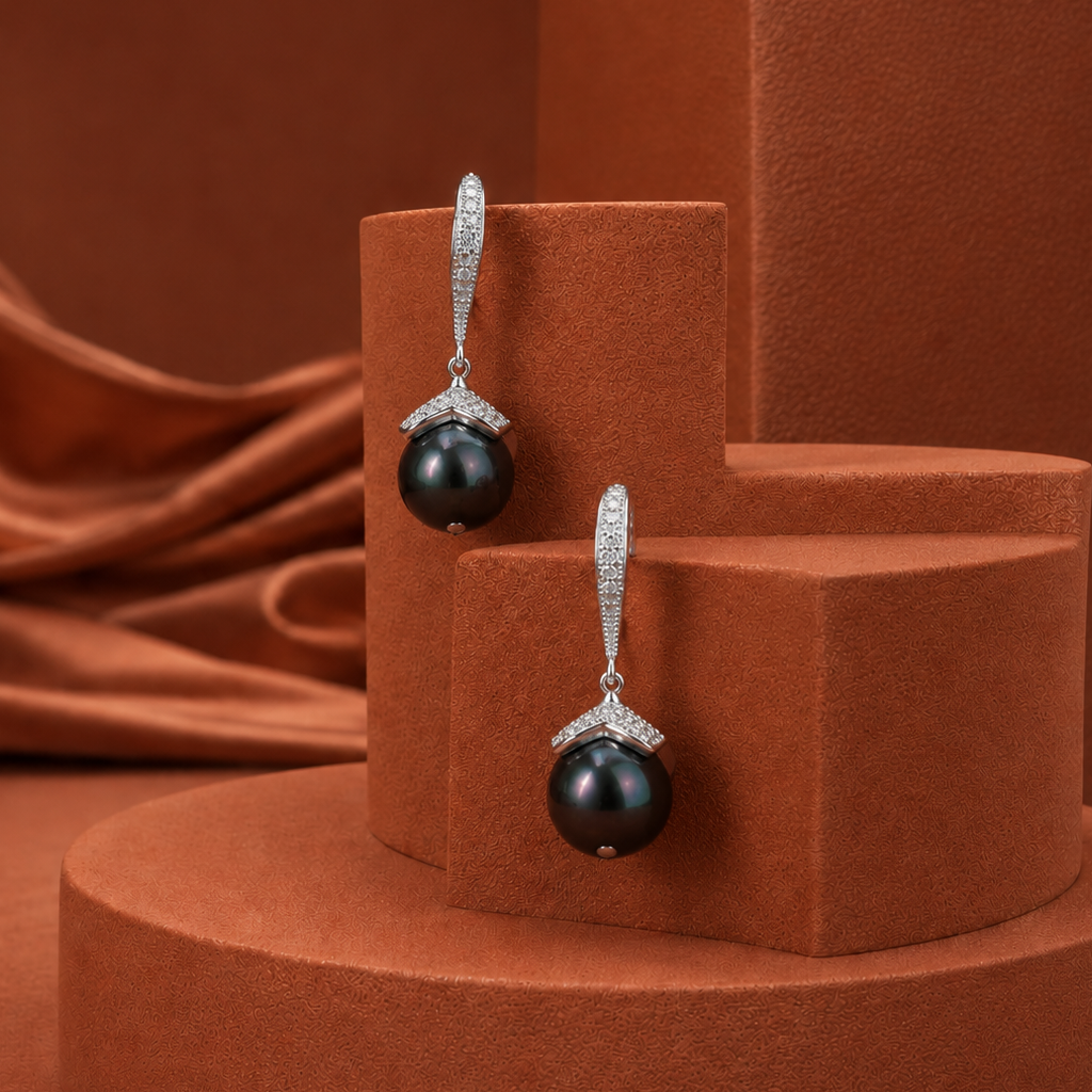 Silver Hanging Pearl Earrings with CZ | Krishna Pearls and Jewellers