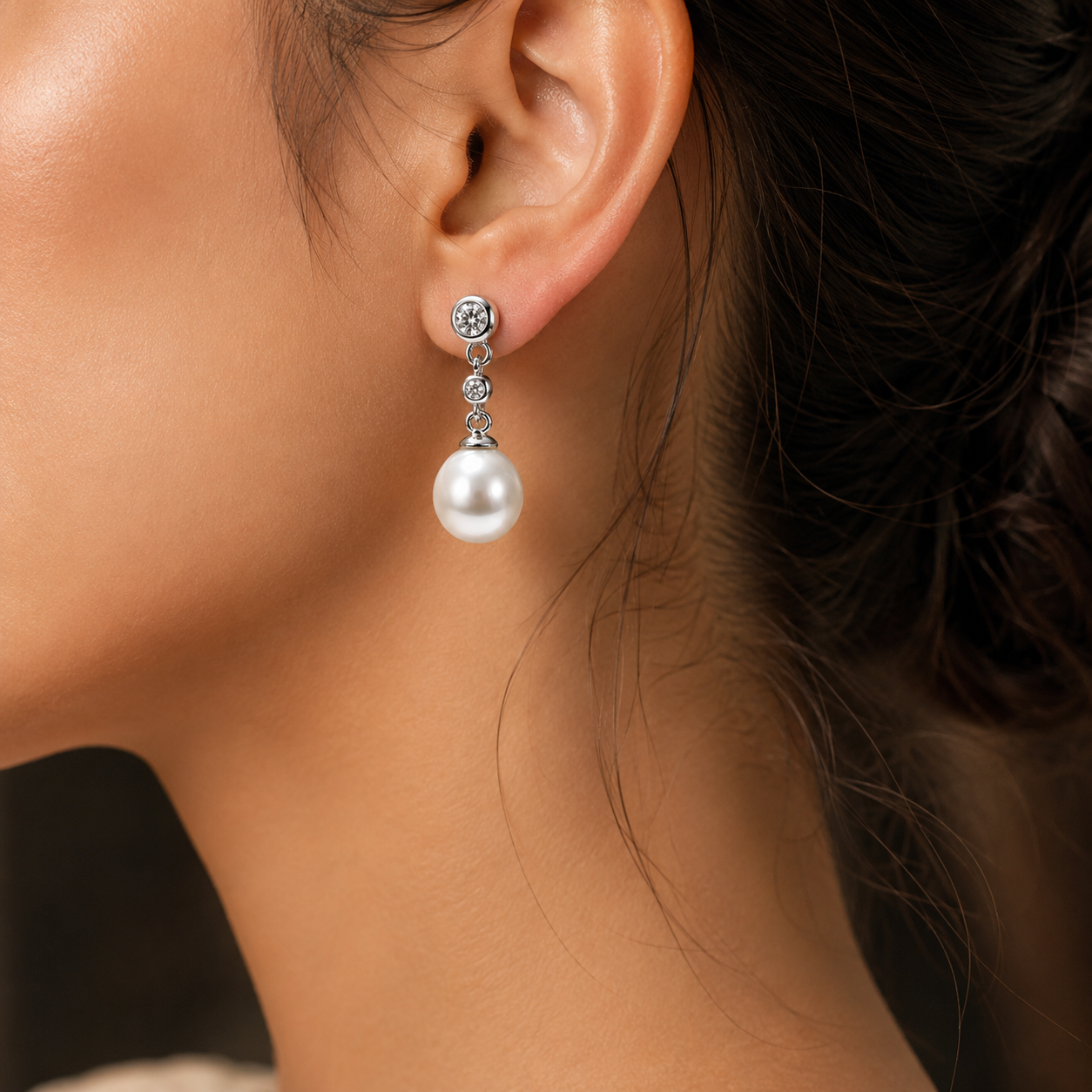 Pearl Drop Earrings with Crystal Accents | Krishna Pearls and Jewellers