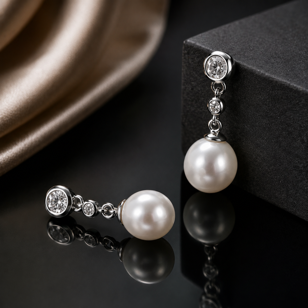 Pearl Drop Earrings with Crystal Accents | Krishna Pearls and Jewellers