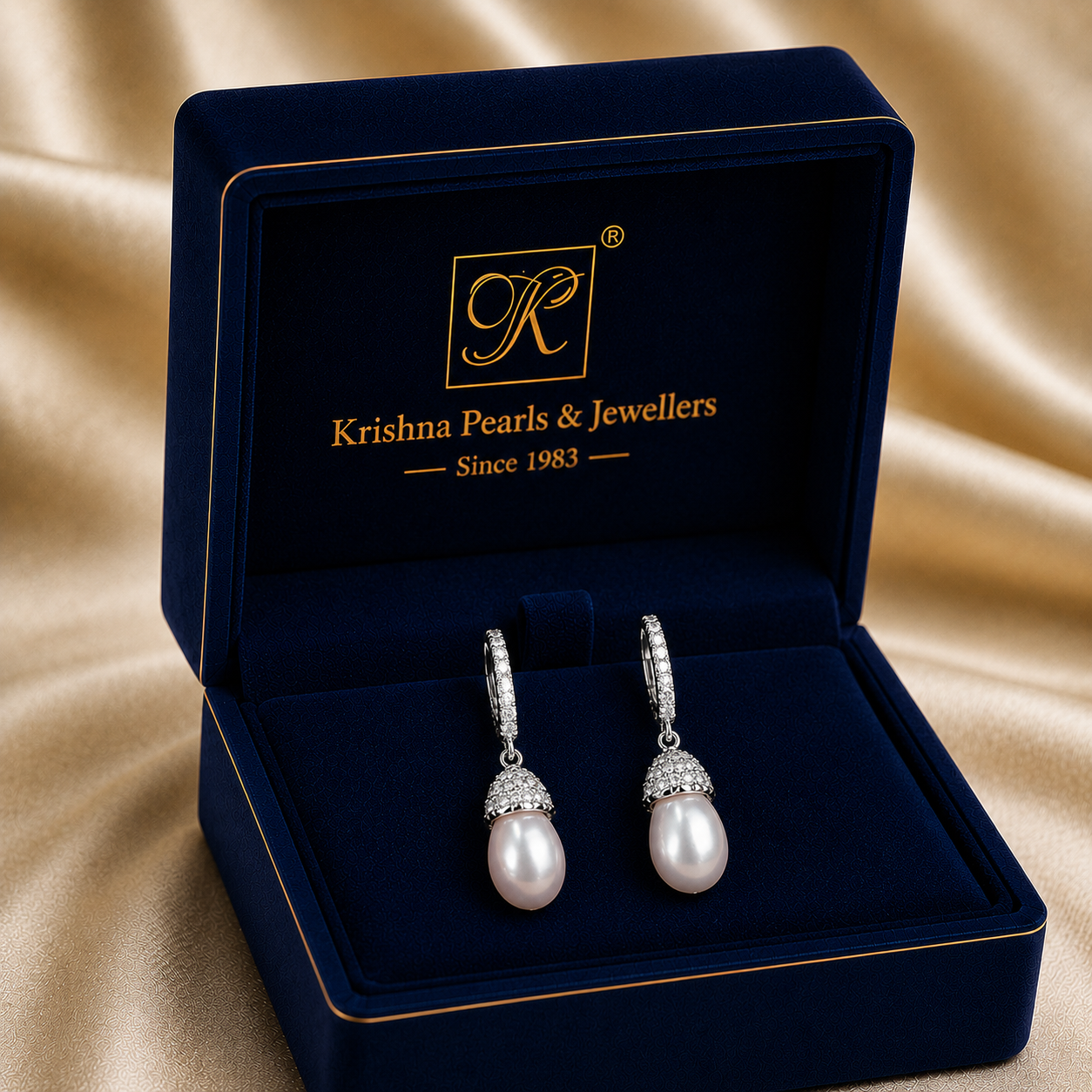 Elegant Silver Drop Earrings with CZ | Krishna Pearls and Jewellers