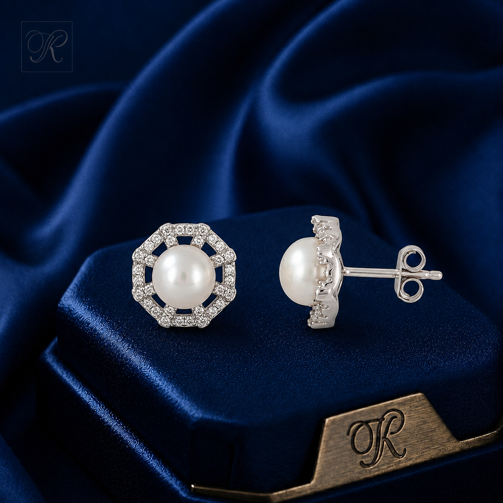 Silver CZ Pearl Tops Freshwater Pearl | Krishna Pearls and Jewellers