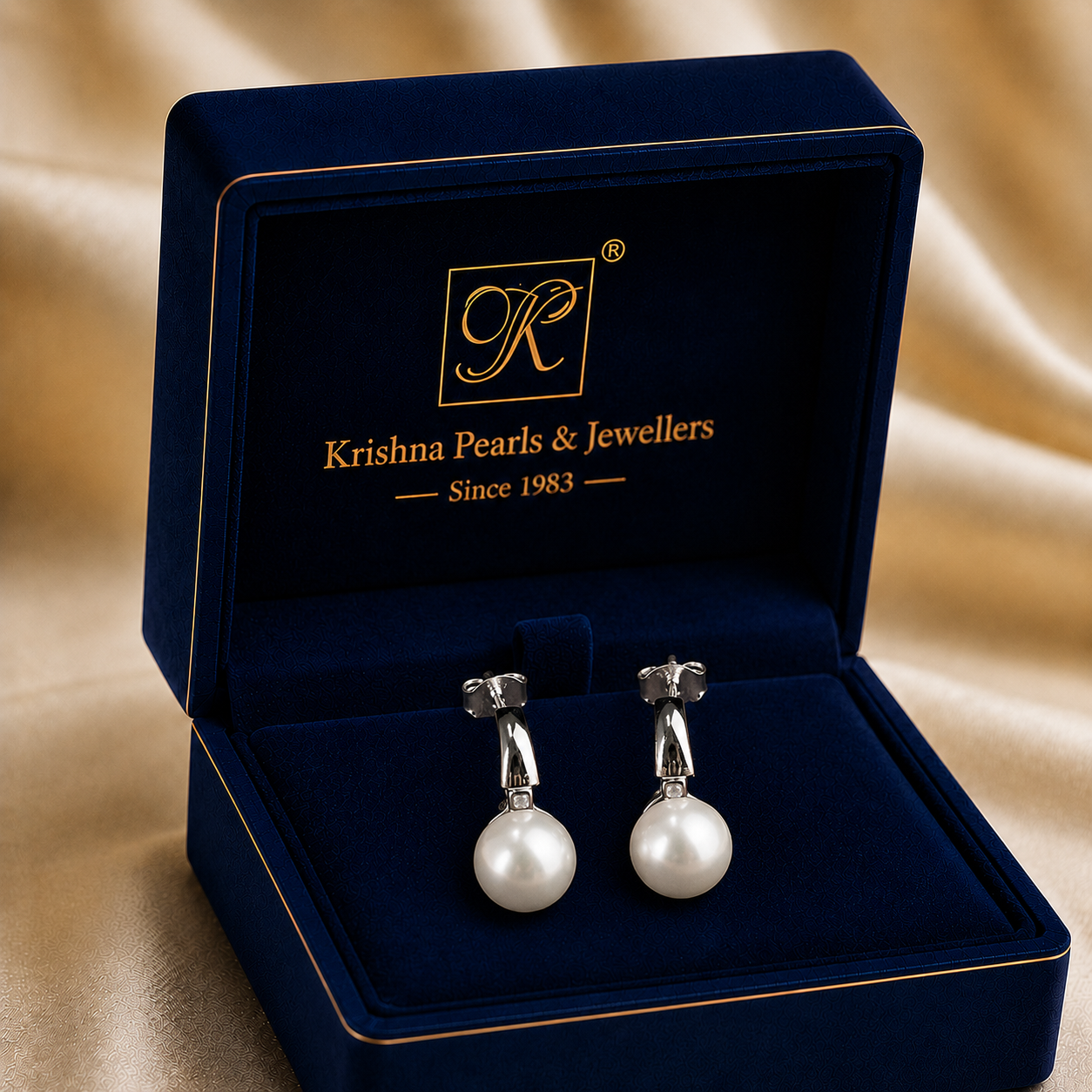 Sleek Simplicity Silver Pearl Stud Drop | Krishna Pearls and Jewellers