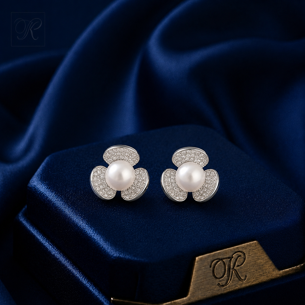 Silver Leaf studd earrings with CZ | Krishna Pearls and Jewellers