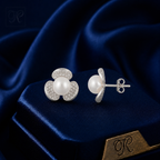 Silver Leaf studd earrings with CZ | Krishna Pearls and Jewellers