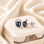 Black greyish Glow Pearl & CZ Stud Earrings | Krishna Pearls and Jewellers