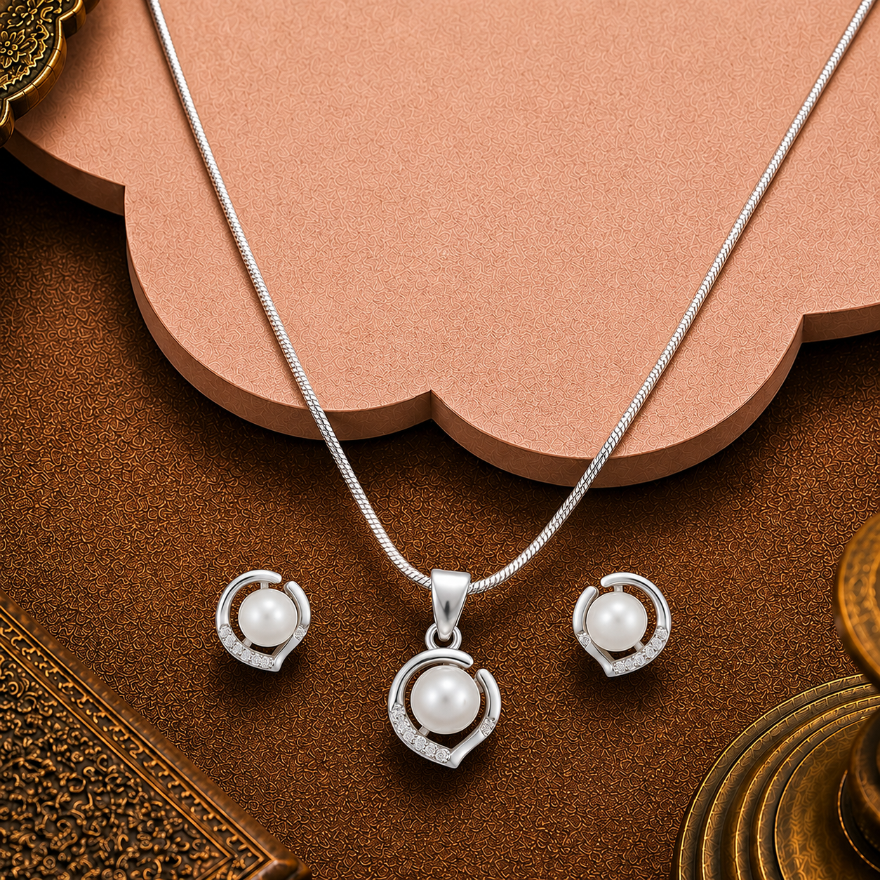 Lunar Grace ROUND Pearl Pendant & Earrings | Krishna Pearls and Jewellers
