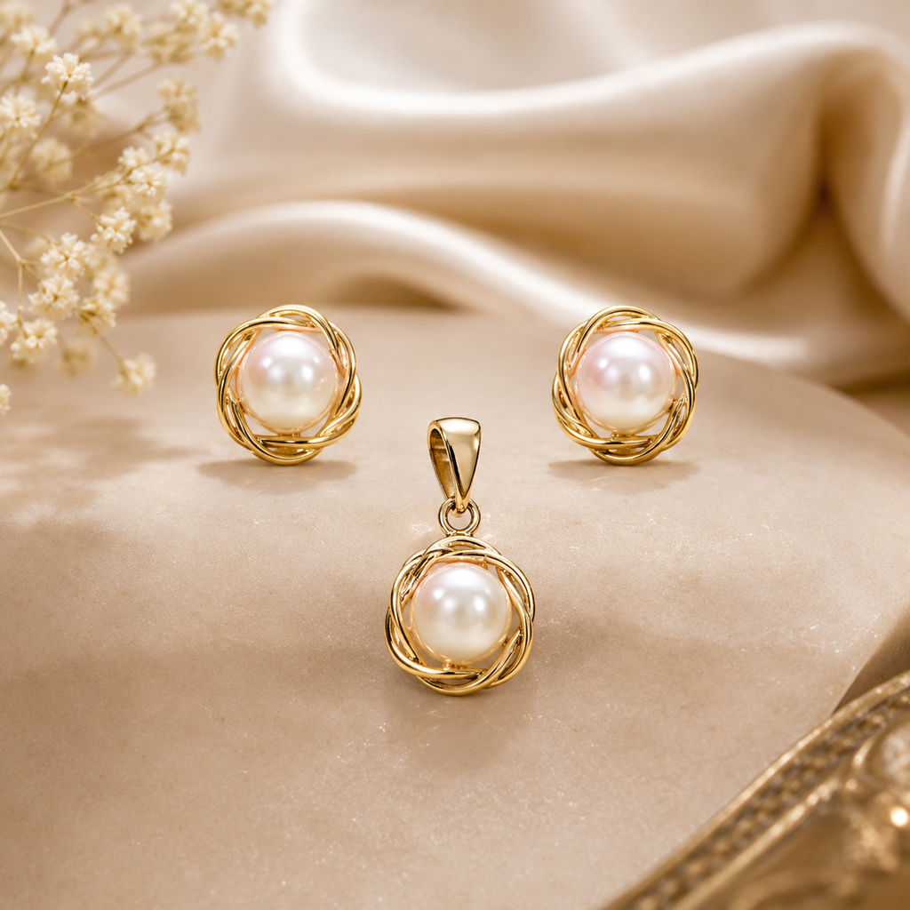 Pearl Pendant & Earrings Set for Women | Krishna Pearls and Jewellers