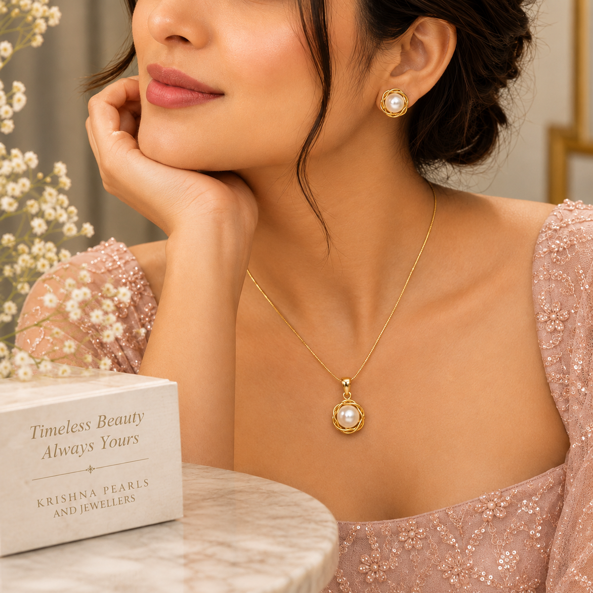 Silver Pearl Pendant & Earrings Set for Women | Krishna Pearls