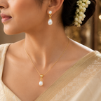 Elegant Silver Pearl Earrings & Pendant Set – Yellow Polish | Krishna Pearls & Jewellers