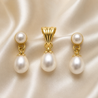 Elegant Silver Pearl Earrings & Pendant Set – Yellow Polish | Krishna Pearls & Jewellers