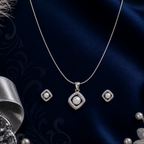 Diamond Frame White Pearl Ensemble — view 1 — pearl jewellery — Krishna Pearls Hyderabad