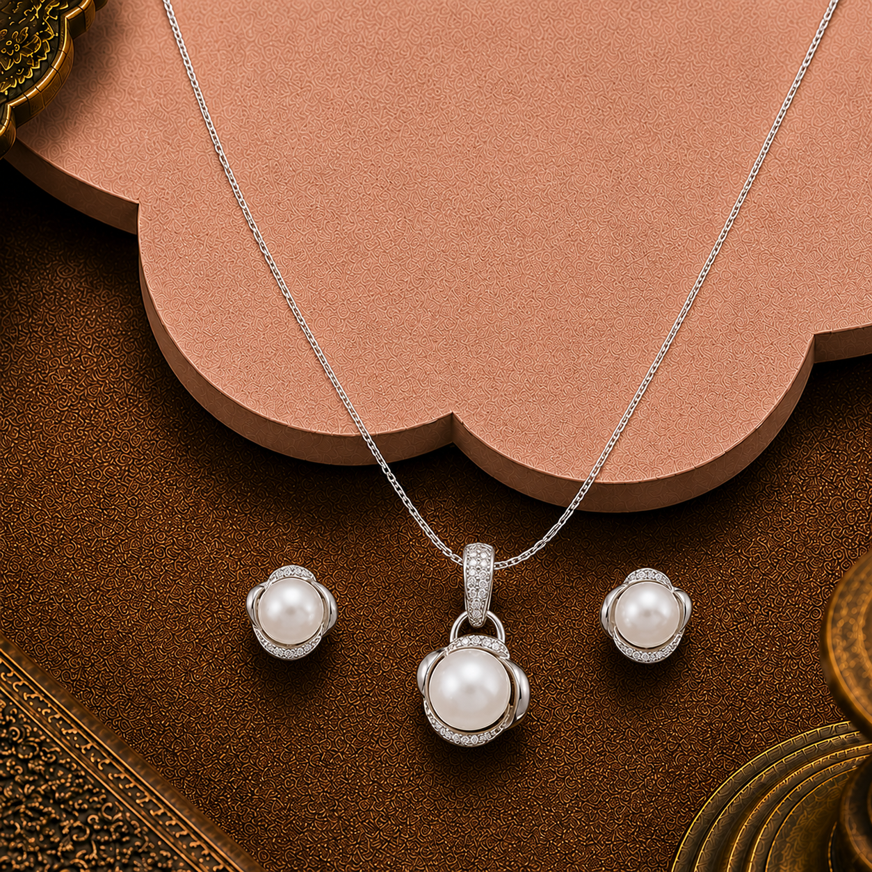 Blooming Elegance Pearl Set – CZ Floral | Krishna Pearls and Jewellers