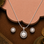Luminous Halo Pearl Set – CZ Framed ROUND — view 1 — pearl jewellery — Krishna Pearls Hyderabad
