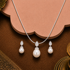 Ivory Grace Drop Set Freshwater Pearl — view 1 — pearl jewellery — Krishna Pearls Hyderabad