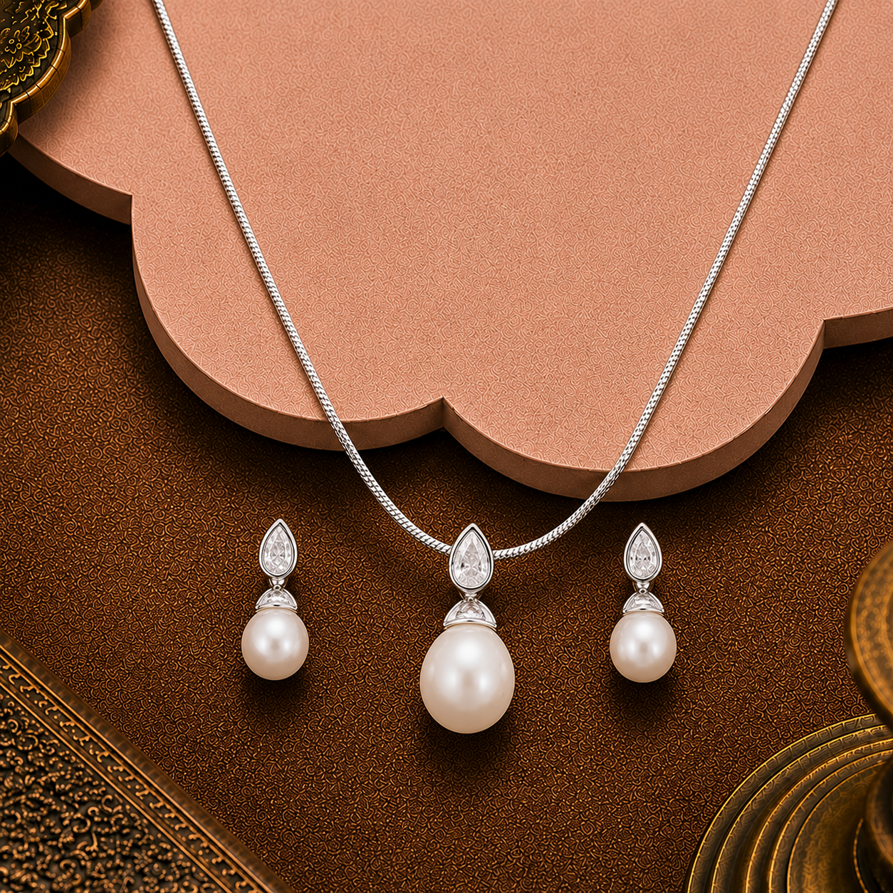 Ivory Grace Drop Set Freshwater Pearl | Krishna Pearls and Jewellers