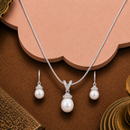 Golden Elegance Teardrop Pearl Set – CZ — view 2 — pearl jewellery — Krishna Pearls Hyderabad