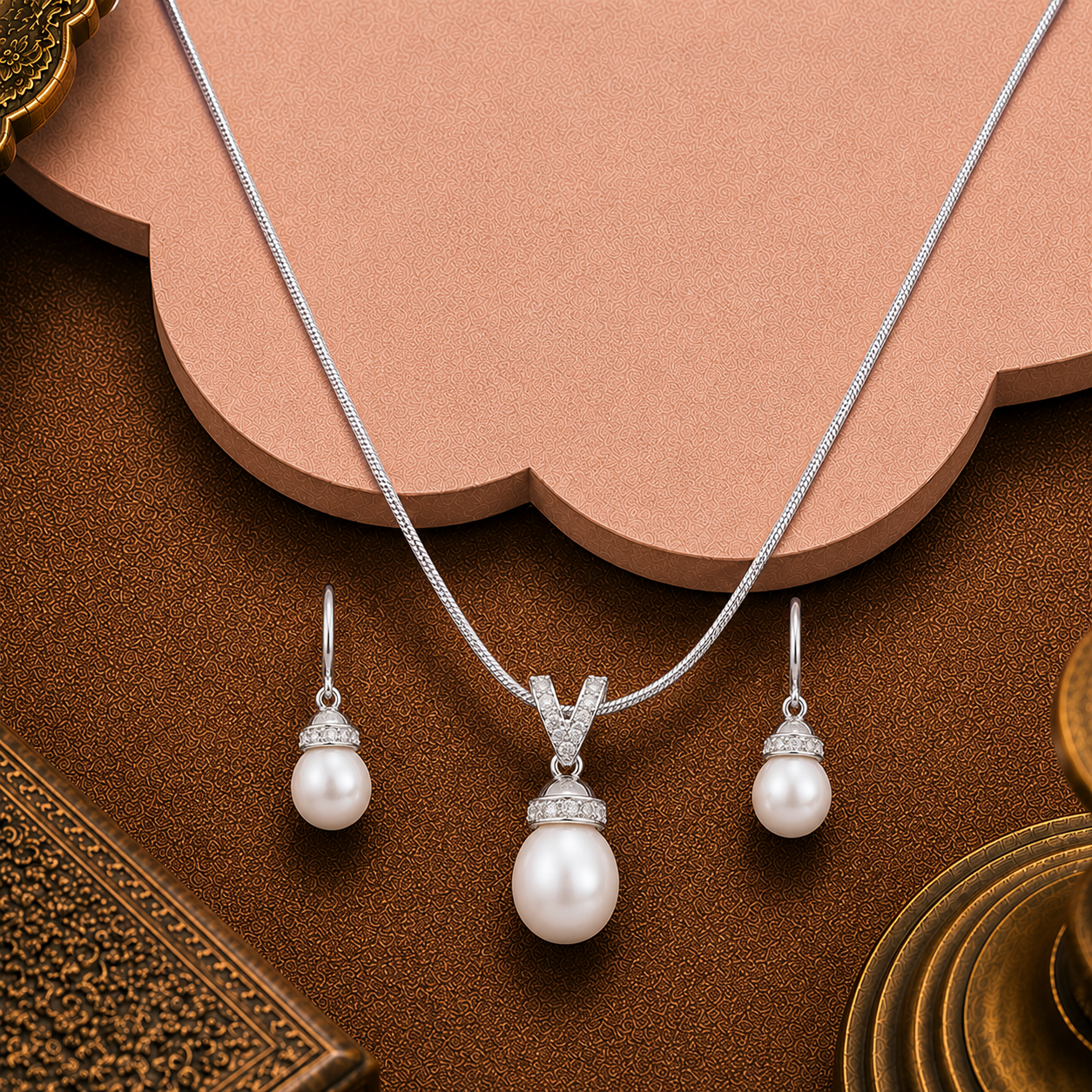 Golden Elegance Teardrop Pearl Set – CZ | Krishna Pearls and Jewellers