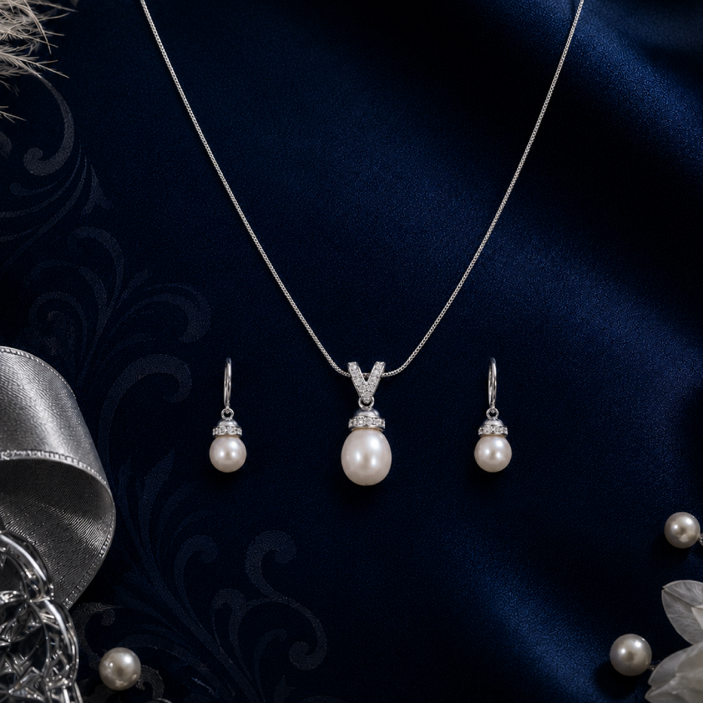 Golden Elegance Teardrop Pearl Set – CZ | Krishna Pearls and Jewellers