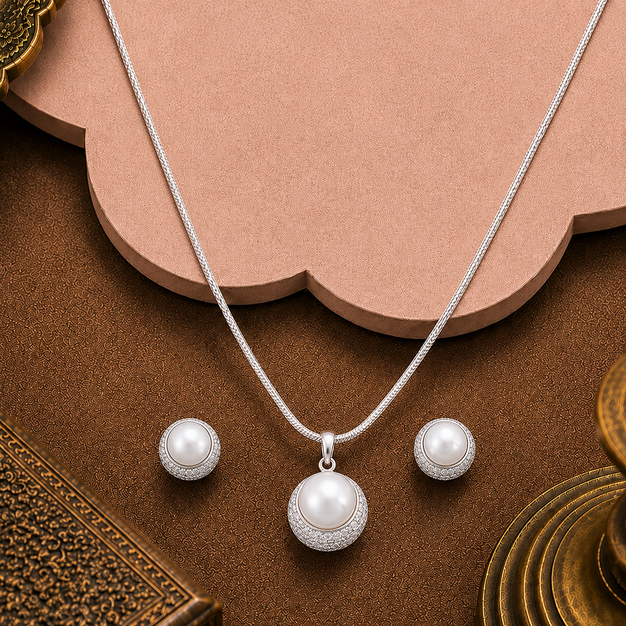 Celestial Glow Pearl Set – Dome CZ with — view 1 — pearl jewellery — Krishna Pearls Hyderabad