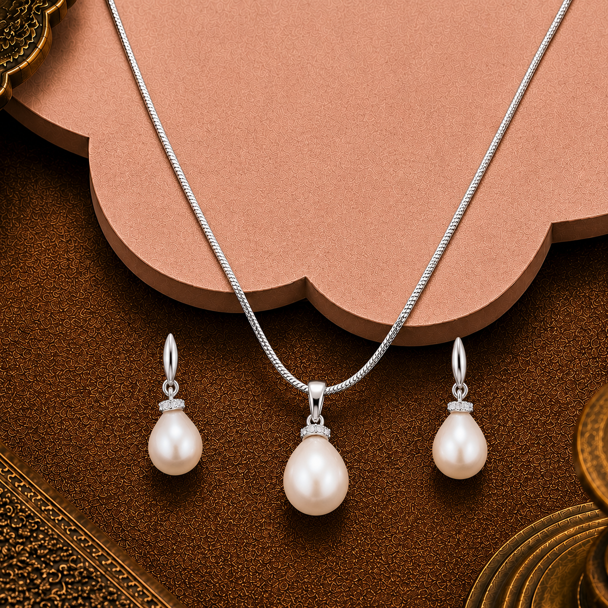 Classic Cream Drop Pearl Set Freshwater | Krishna Pearls and Jewellers