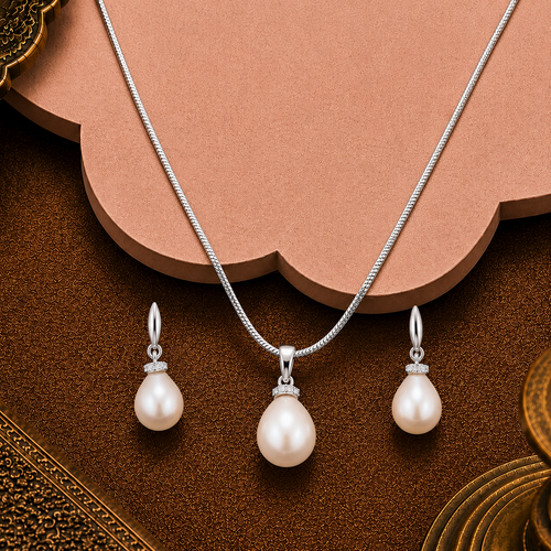 Classic Cream Drop Pearl Set Freshwater | Krishna Pearls and Jewellers