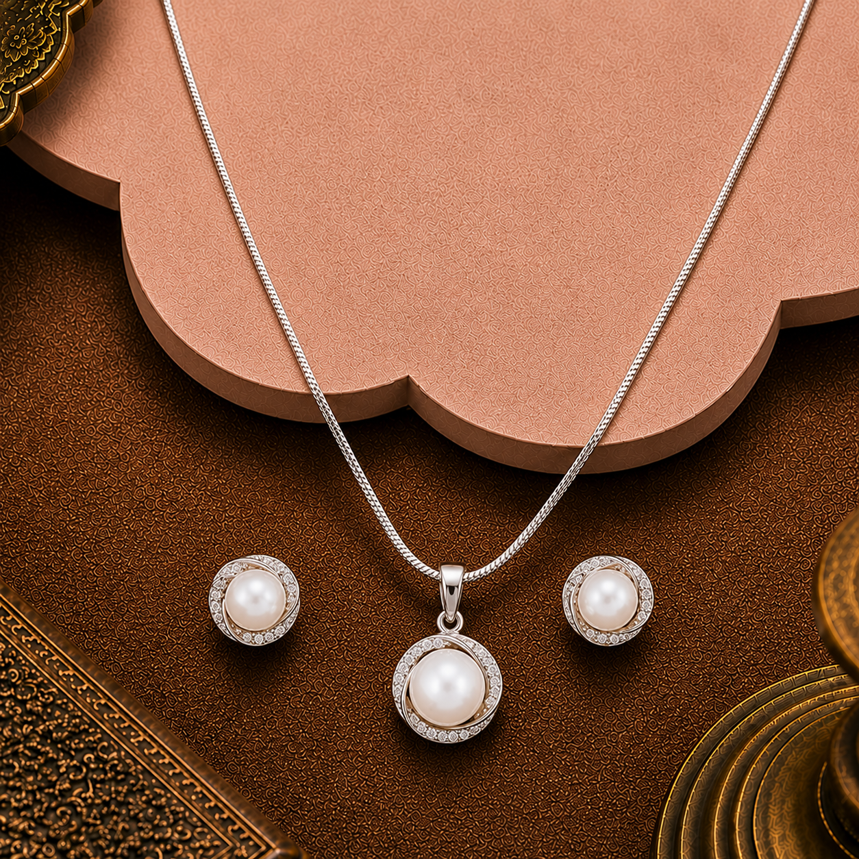 Timeless Halo Pearl Set Freshwater Pearl | Krishna Pearls and Jewellers