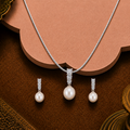 Radiant Trio CZ ROUND Pearl Set – Silver — view 1 — pearl jewellery — Krishna Pearls Hyderabad
