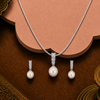 Radiant Trio CZ ROUND Pearl Set – Silver — view 1 — pearl jewellery — Krishna Pearls Hyderabad
