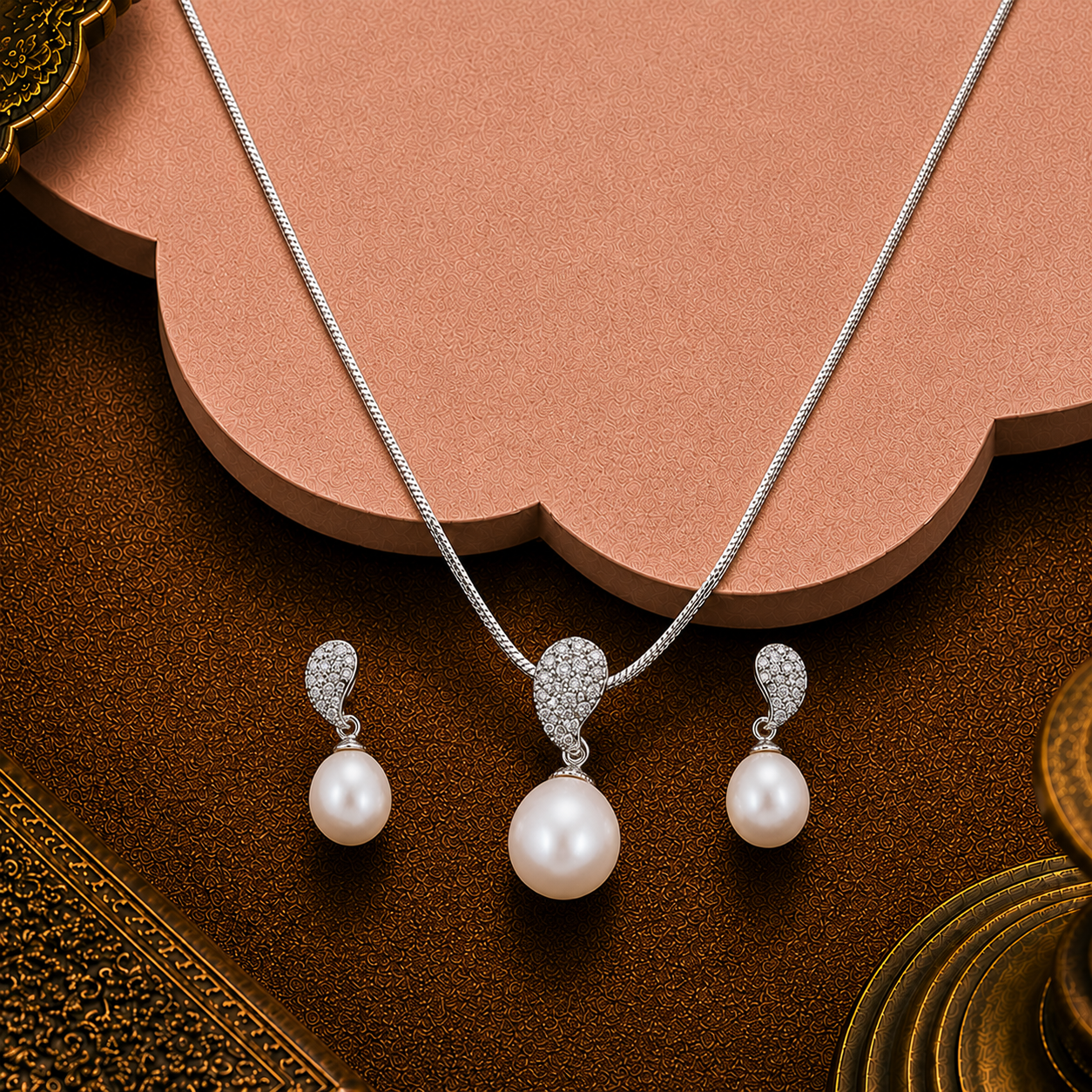 Ivory Grace Teardrop Pearl Set – CZ Paisley | Krishna Pearls and Jewellers