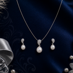 Ivory Grace Teardrop Pearl Set – CZ Paisley — view 1 — pearl jewellery — Krishna Pearls Hyderabad